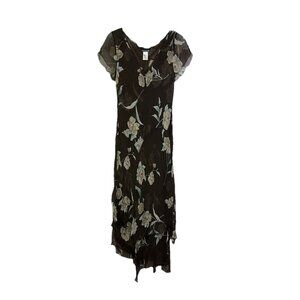 Vintage Y2K Silk Floral Flounce Shark Bite Slip Dress Fairy Cottage